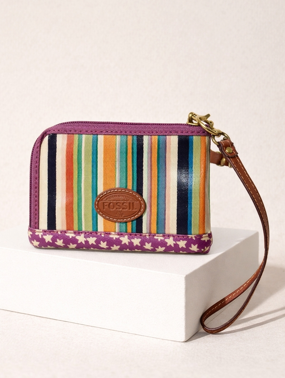 Fossil Striped Wristlet Wallet Multicolor Canvas 7x4.5